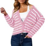 Pink Queen Knit Cable Cardigan Sweaters for Women Stylish Trendy Striped Sweater Cardigan Buttoned Open Front Lightweight Jacket Outerwear Pink XL