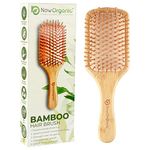 Now Organic Brand Premium Bamboo/wooden paddle hair brush with cushioning for women, men and girls with round bamboo soft hair bristles for massaging scalp.