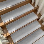 Linen Stair Treads Non Slip 15pcs Stair Runner for Wooden Steps Peel and Stick Stairs Carpet Treads Indoor Staircase Covers Mat with Self-Adhesive Backing for Pets and Kids 8"X30" Grey
