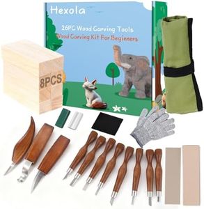 Hexola Wood Carving Kit Whittling Kit 26pcs Wood Carving Tools Knife Set with 3 Wood Carving Knives 8 Detail Knives 8 Blocks, Whittling Kit DIY Hobbies for Beginners Adults Kids - Gift for Men Teens