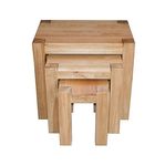 Kuba Chunky Solid Oak Wood Nest of 3 Coffee Side End Tables Living Room, 60 x 40 x 55 cm