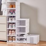 Mechdel Plastic Shoe Organizer Rack, 5 Tier Vertical Narrow Shelves, for Small Spaces, Closet, Black, Stackable Cabinet, Entryway Storage, Boots Organizer Stand (Sneakers Box- TR, 6 Tier)