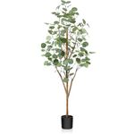 OAKRED Artificial Eucalyptus Tree 4ft, Tall Fake Tree with Natural Wood Trunk and Realistic Silver Dollar Leaves, Silk Faux Eucalyptus Artificial Plants for Indoor Home Decor Office Living Room