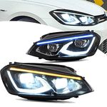 VLAND Full LED Headlights compatible with Golf MK7 Golf VII TSI TDI halogen 2012-2017 [not fit GTI/R/MK7.5], w/Sequential indicator & Dynamic effect, For RHD LHD