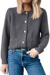 ANRABESS Women's Tweed Knit Cardigan Sweater Casual Long Sleeve Cropped Button Down Lady Jackets 2025 Spring Fashion Outwear Dark Grey Small