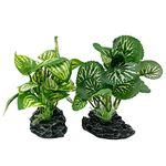 Smoothedo-Pets Aquarium Plants Fish Tank Decorations 4inch/Small Size Plastic Artificial Plant Goldfish Waterscape Fish Hides snake tank/Reptiles plants (Green-A+B)