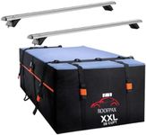 RoofPax Bundle of XXL 28 cft. Extra Waterproof Rooftop Cargo Carrier Bag & Cross Bars for Flush Rails 53" Adjustable for SUV, Rooftop Cargo, Ski and Kayak.