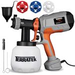 Terratek Paint Sprayer 600W, Electric HVLP Hand Held Fence Paint Sprayer, 3 Spray Patterns, Adjustable Valve, Ideal Garden Fence Sprayer for Walls, Furniture, Ceilings with 1200ML Spray Gun Container