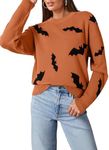 Dokotoo Womens Halloween Sweaters Crewneck Long Sleeve Bat Pattern Loose Fit Pullover Sweaters Cute Spooky Warm Cozy Autumn Winter Sweater Tops Casual Holiday Fall Clothes Orange M