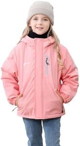 Girls' Waterproof Winter Ski Jacket – Warm Fleece Lined Windproof Snow Coat with Hood for Outdoor Adventure Pink 9-10