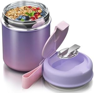 MZLMZL Insulated Food Container,Stainless Steel Thermos Food Jar for Hot & Cold,Width Mouth Soup Containers with Spoon,Leak-Proof Lunch Box Ideal for Kids & Adult(15.8OZ) Purple