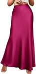 BTFBM Womens Summer Fall Skirt 2025 Silk Elegant High Waist Cocktail Party Wedding Mermaid Satin Maxi Skirts(Solid Rose Red, X-Large)