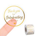 500Pcs Thank You for Celebrating With Us Stickers Clear Thank You Stickers 1.5 Inch Gold Foil Round Clear Stickers for Weddings Birthday Parties Wrap Greeting Cards Invitations Baby Showers Graduation