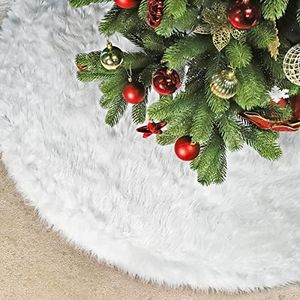 SALCAR Faldas de árbol de Navidad de Felpa Blanca, Redonda Falda de árbol de Navidad de Lujo para Decoración Navideña Blanca como la Nieve, año Nuevo, Fiesta, Boda, Decoraciones Navideñas - 120cm