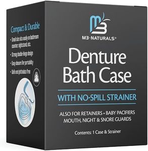 Denture Bath Case and Retainer Case FSA HSA Approved Denture Bath Cup for Invisalign Retainers Mouthguards Dentures Cleaner Kit with Strainer Spill-Free Portable Retainer Cleaner Case by M3 Naturals
