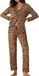 Ekouaer Pajamas Women's Long Sleeve Sleepwear Soft Button Down Loungewear Pjs Lounge Set Nightwear,Leopard,X-Small