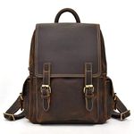 LUUFAN Full Grain Leather Backpack 13.3" Laptop Rucksack Travel Bag Schoolbag For Men and Women (Brown 8)