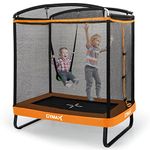 GYMAX 6 FT Kids Trampoline, Rectangle Trampoline with Enclosure Net, Swing and Spring Cover, Indoor Outdoor Combo Bounce Trampoline for Boys & Girls (Orange)