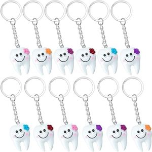 24 Pieces Tooth Shape Keychain Resin Tooth Key Ring for Dentist Gift Handbag Pendant