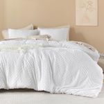 Litanika White King Size Comforter Set, 3 Pieces Tufted Boho Farmhouse Bedding Comforter Sets, Lightweight Fluffy Comforter Bed Set for All Season (104x90In Comforter and 2 Pillowcases)