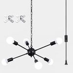 ETONIMERR Plug in Chandelier 6 Light, Modern Hanging Lights with Plug in Cord 16.4ft & On/Off Switch Sputnik Ceiling Light, Black Plug in Pendant Light for Kitchen Dining Living Room Bedroom