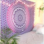 THE ART BOX Hippie Mandala Wall Hangings Ombre Tapestry Pink and White - Indian Cotton Beach Throw Blanket, Bohemian Decor Tapestrys - Bedroom Aesthetic Tapestries - 54x60 inch