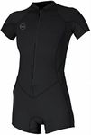 O'Neill Wetsuits Women's Bahia 2/1mm Full Zip Short Sleeve Spring, Black/Black/Black, Size 10