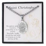 Rajputana St Christopher Necklace for Men Boys, Stainless Steel Saint Christopher Protect Us Medal Pendant Chain, Religious Baptism Catholic Jelwellry Gifts Silver