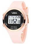 V2A Sports Watch for Women, Alloy Case, Silicone Band, Digital Display, 5ATM Water Resistant, Alarm, Stopwatch, EL Backlight Gift for Girls Women Ladies (Pink)