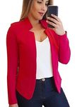 GRASWE Lady's Casual Collar Blazer Long Sleeve Elegant Work Jacket Red L