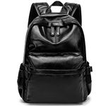 Leather Laptop Backpack for Men Wowen, School College Bookbag Casual Travel Daypack (Black)