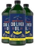 Carlyle Cod Liver Oil Liquid | 16 fl oz | Pack of 3 Bottles | Lemon Flavor | Norwegian | Non GMO, Gluten Free