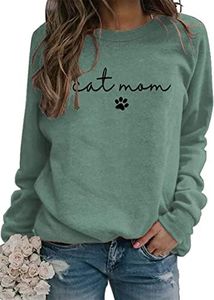 Kisswow Womens Cat Mom Shirts Long Sleeve Cute Graphic Tees Cat Mama Sweatshirt, L-cat Mom 01 Dark Green, XX-Large