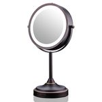 Ovente LED Lighted Tabletop Makeup Mirror, 7 Inch, Dual-Sided 1x/7x Magnification, Oil Rubbed Bronze (MCT70BZ1X7X)