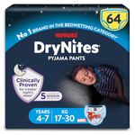 HUGGIES DryNites, Pyjama Pants, Boys 4-7 Years (17-30KG), 64 x bedwetting Pants, Up to 100% Leak Free Nights