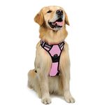 rabbitgoo Dog Harness Large Dog No Pull Pet Harness with 2 Leash Clips, Adjustable Soft Padded Pet Vest Harness, Reflective No-Choke with Easy Control Handle for Training or Walking, Pink, L