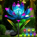 Wind Spinners Outdoor, 38 Inch Metal Wind Spinner Yard Art with Stake, Colorful Solar Windmill for Yard and Garden Lawn Patio Farmhouse Decor-Purple
