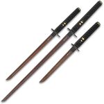 Shinwa Black Knight 3-Piece Sword Set - Handmade Katana, Wakizashi, Tanto and Wooden Display Stand - Hand Forged Black Damascus Steel | Razor Sharp with Full Tang | Faux Ray Skin | Dragon Tsuba