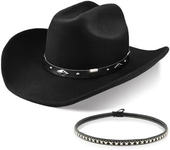 100% Wool Western Cowboy Hat for Men's Women's Classic Fedora Hat Felt Cowgirls Hats with Two Decorative Bands (US, Alpha, Large, X-Large, Black-B)