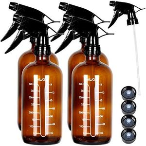 Youngever 4 Pack 500ML Empty Amber Glass Spray Bottles with Measurements, Spray Bottles for Hair and Cleaning Solutions