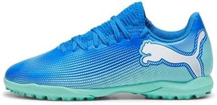 PUMA Unisex Kids Future 7 Play Tt Jr Soccer Shoe, Hyperlink Blue Mint Puma White, 1 UK