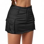 Women Cargo Skirts Y2k Mini Short Jean Skirts Bodycon Low Waist Denim Skirt with Pockets Casual Black M