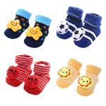 MumsLap Baby Boy's Ankle Length Cotton Blend Socks (Pack of 4) (MumsLap-Socks_Blue, Red, Yellow)