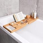 Lux Bath Extendable Bath Caddy | Hands-free Bath Tray to Safely Hold Your Tablet, Phone, Wine Glass and Candles | Fits Any Standard Bath | Non-slip, Water-resistant, and Made from Natural Bamboo