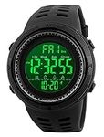 RSVOM Mens Digital Watch - 50M Waterproof Men Sports Watches, Black Big Face LED Military Wrist Watch with Alarm/Countdown Timer/Dual Time/Stopwatch/12/24H Format for Man