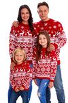 NewCamp Red Christmas Jumpers for Men, Women and Kids – Family Jumper Ugly Sweaters Long Sleeve Knitted Xmas Crewneck Sweatshirt Winter Holiday Parties, 11-12 Years