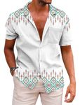 KYKU Mexico Shirt for Men Funny Beach Shirts Hawaiian Button Down Short Sleeve, White Print, Medium