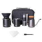 vandroop Pour Over Coffee Maker Set, ALL in 1 Portable Coffee Maker Set- Manual Coffee Grinder with Stainless Steel Conical Burr, Collapsible Silicone Coffee Dripper Set, Coffee Gooseneck Kettle