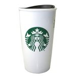 Starbucks Classic White and Green Coffee Traveler Tumbler Double Wall Ceramic Coffee Travel 12 oz