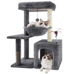 HUITREE 31.50" Cat Tree for Indoor Cats with Cat Condo and Scratching Post,Cute Cat Tower with Self-Grooming Brush and Toy Balls,Grey